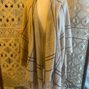 Elegant Eileen Fisher Wool Beige Women's Shawl with Fringe